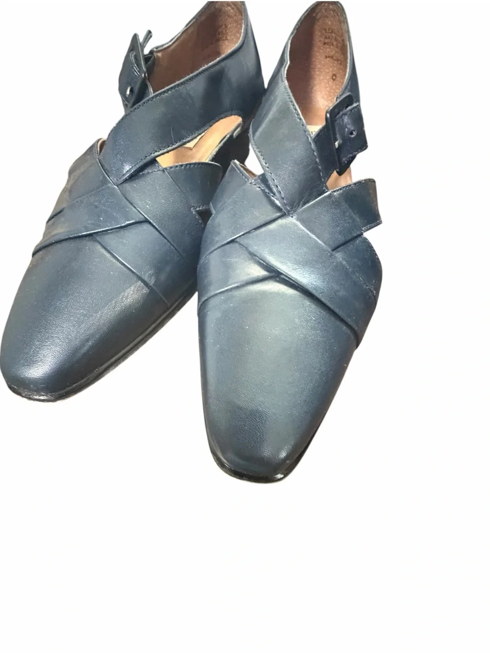 Nine West Navy Leather Pointed-Toe Flats with Buckle 9